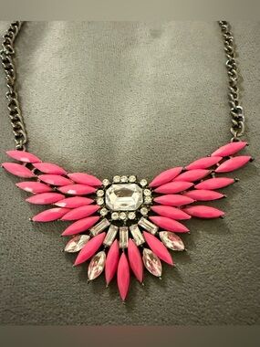 Vintage Y2K Pink Crystal Tribal Bib Necklace